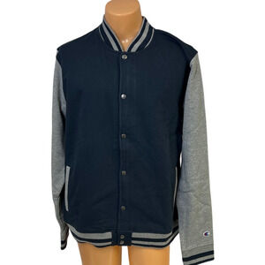 New Champion Mens 3XL Navy Gray Snap Up PolyCotton Athletic Wear Bomber Jacket